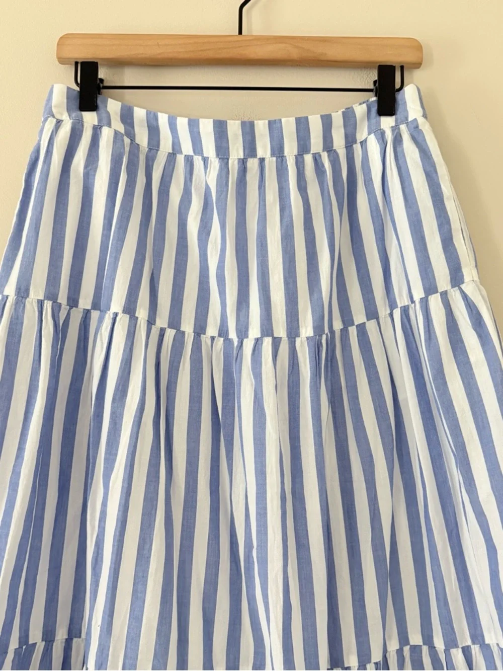 J Crew Factory Tiered midi skirt Sail Blue Stripe Pull on Cotton Preppy Size M - Picture 4 of 13